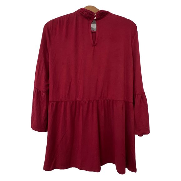 John Paul Richard Lace Trim Peasant Top Womens M Pomegranate Rayon Blend NEW - Picture 3 of 9